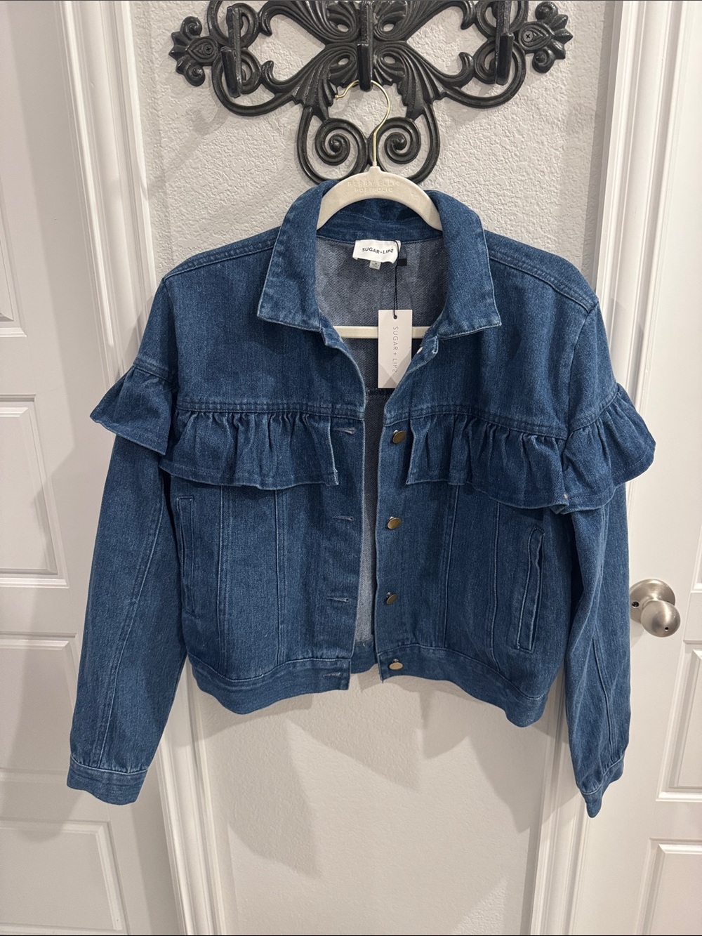 Sugarlips Dark Blue Ruffle Denim Jacket